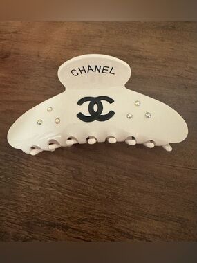 New Designer Hair Claw with Black Logo and Crystal Accents